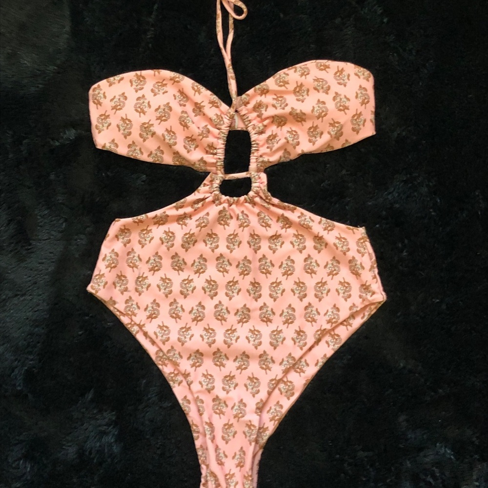 Pink Floral Cutout Swimsuit